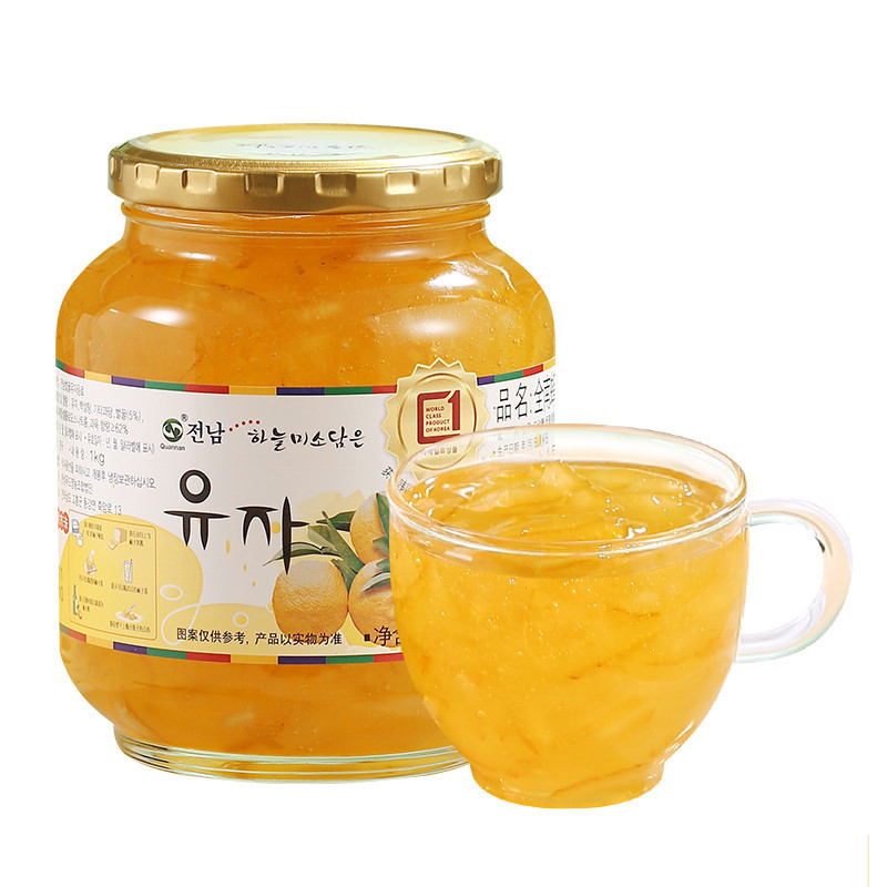 全南韩国原装进口蜂蜜柚子饮品果酱蜜奶茶店冲饮1000g破损即赔