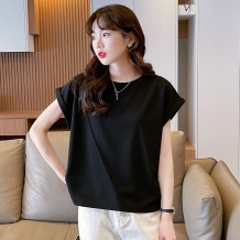 夏季爆款简约纯色基础款女士T恤袖口卷边短袖女体恤气质显瘦上衣