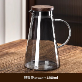 高颜值家用冷水壶凉水杯泡茶杯套装耐热防爆高硼硅玻璃木盖大容量