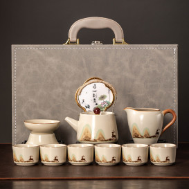 2024新款米黄汝窑茶具套装家用高档轻奢茶壶盖碗功夫茶杯茶盘