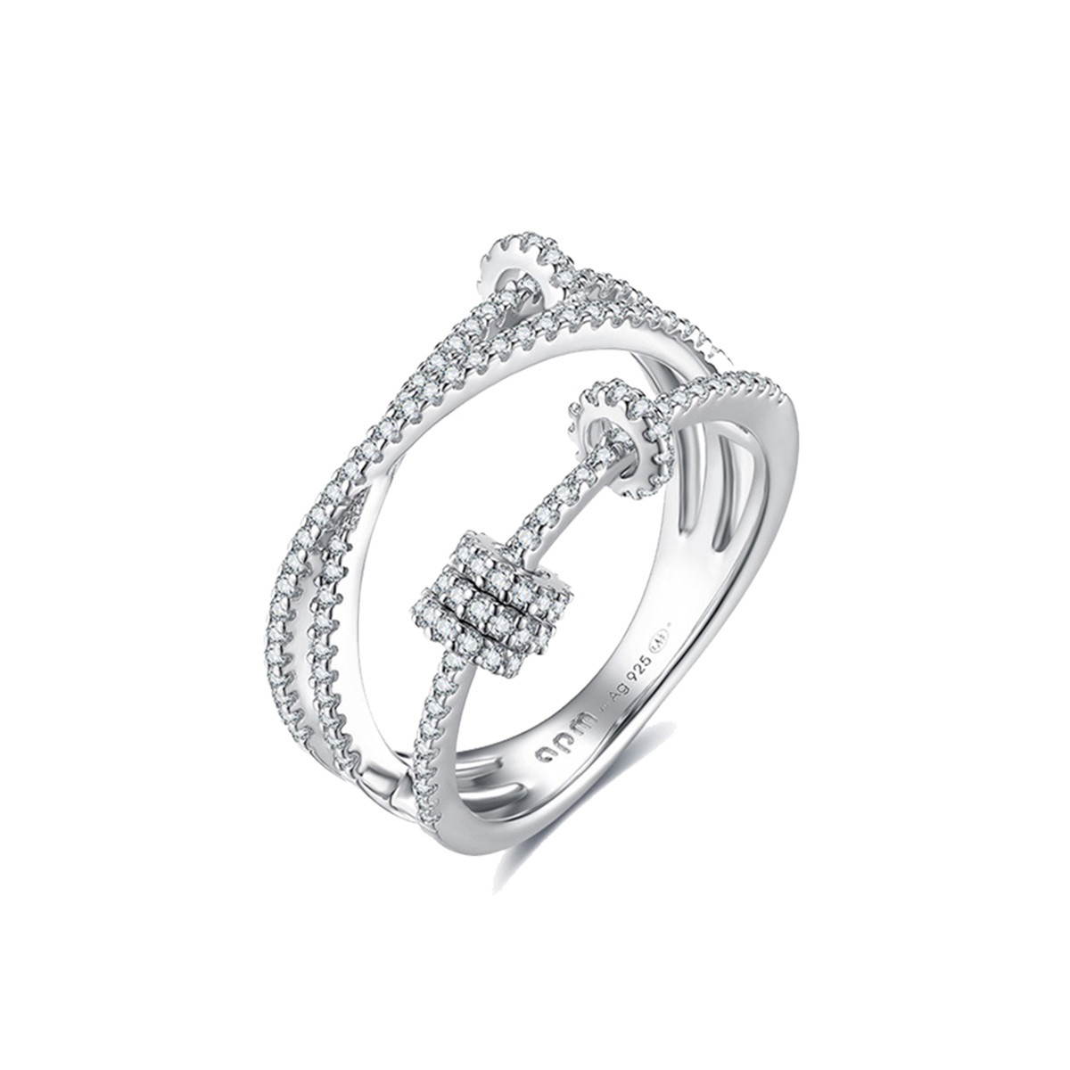 apm MONACO 镶晶钻时尚简约925银戒指送女友A17574OX