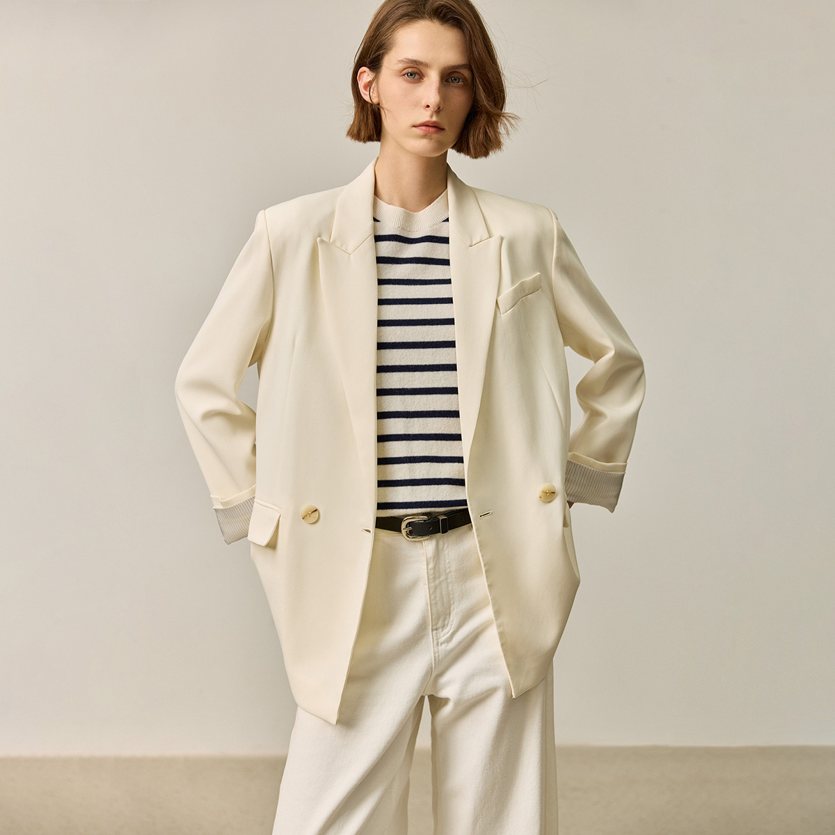 LILY 气质通勤干爽醋酸优雅宽松双排扣西装外套