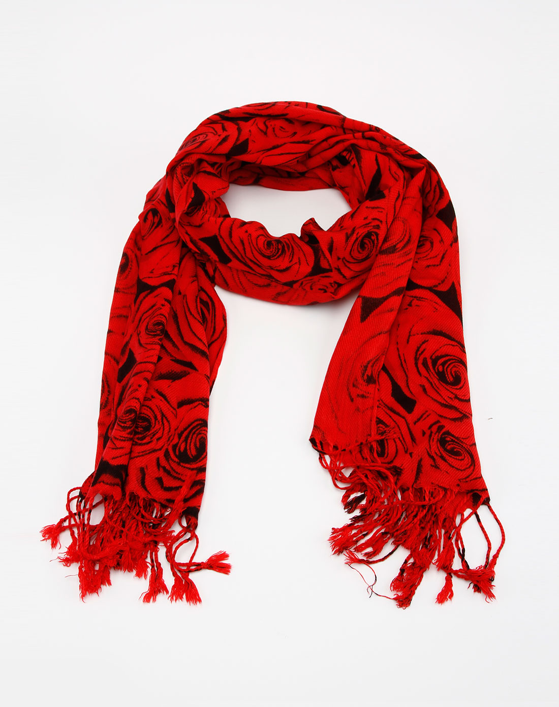 女款大红黑色印玫瑰花时尚围巾