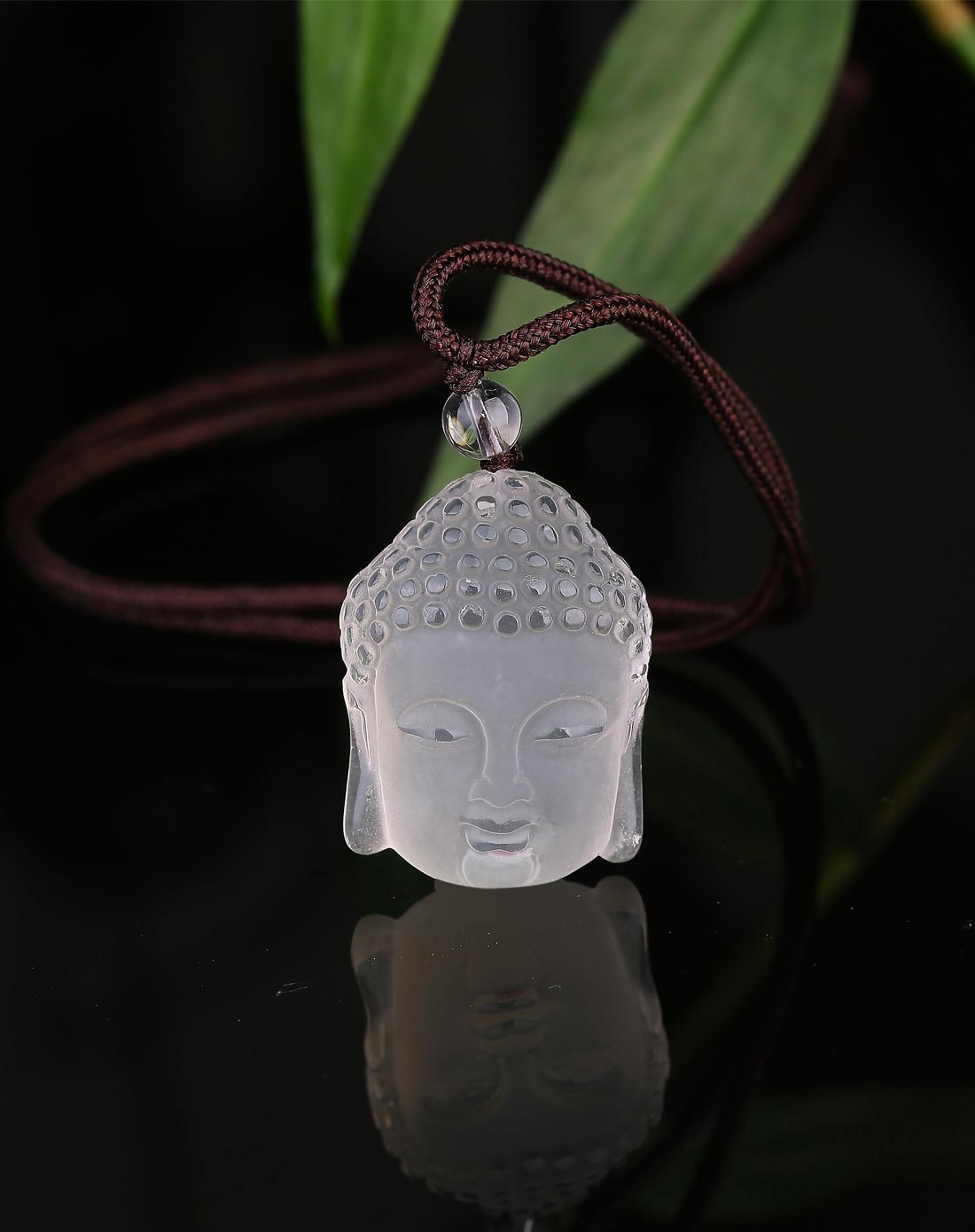天然白水晶佛头项链