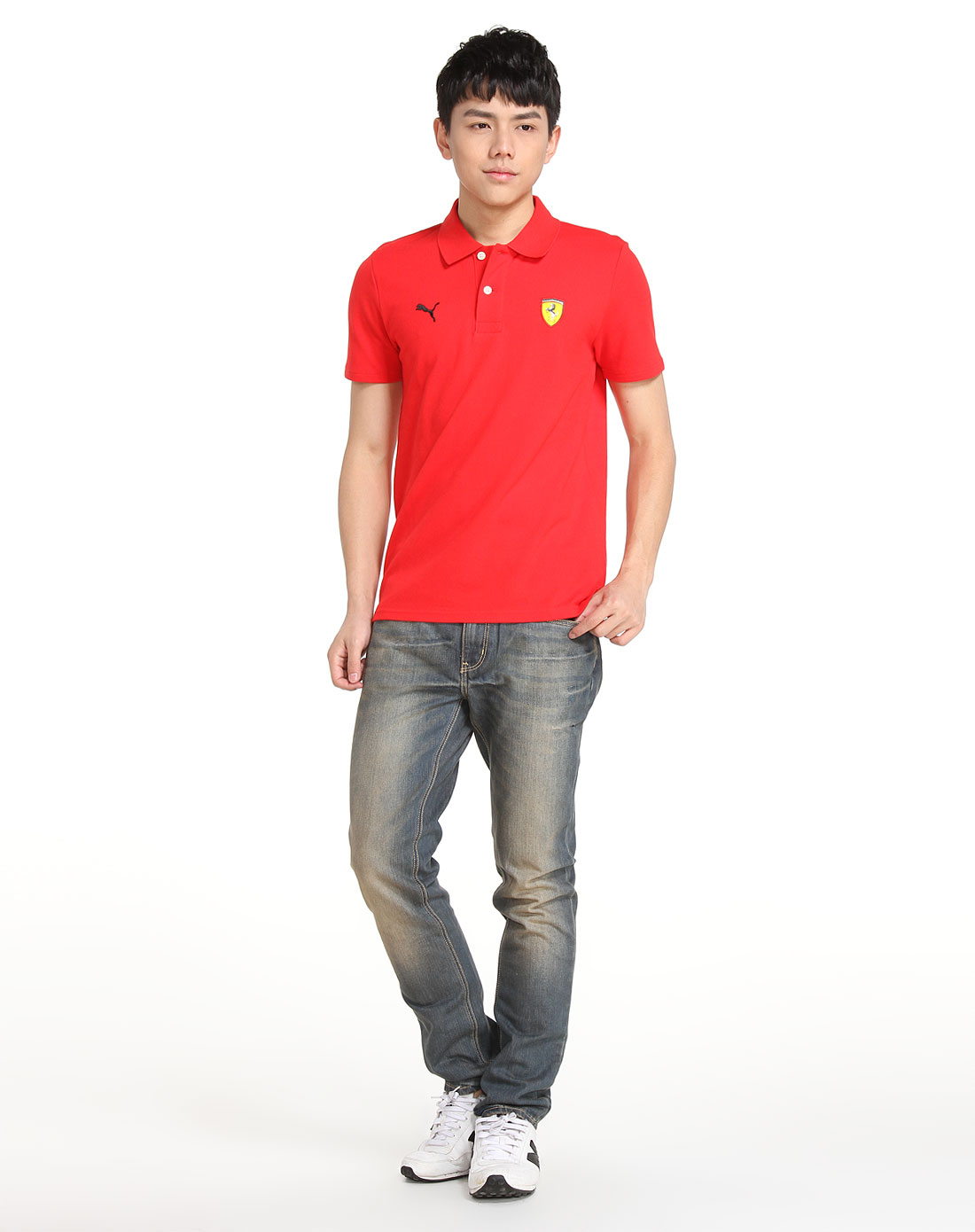 男款鲜红色法拉利系列短袖polo