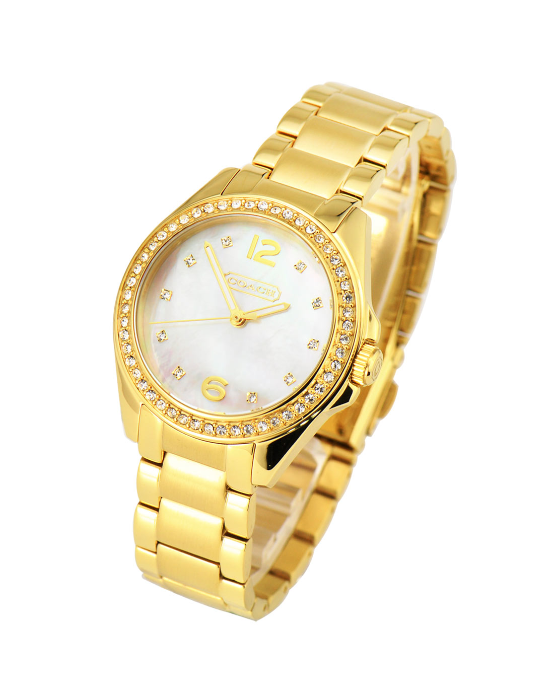 女款金带镶钻贝母盘时尚女表