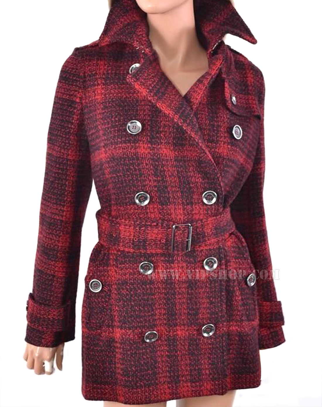burberry 女款格子大衣红色
