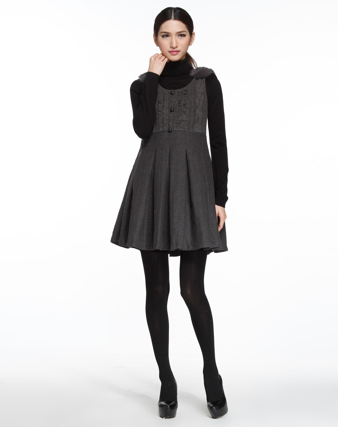 深灰色无袖套头连衣裙