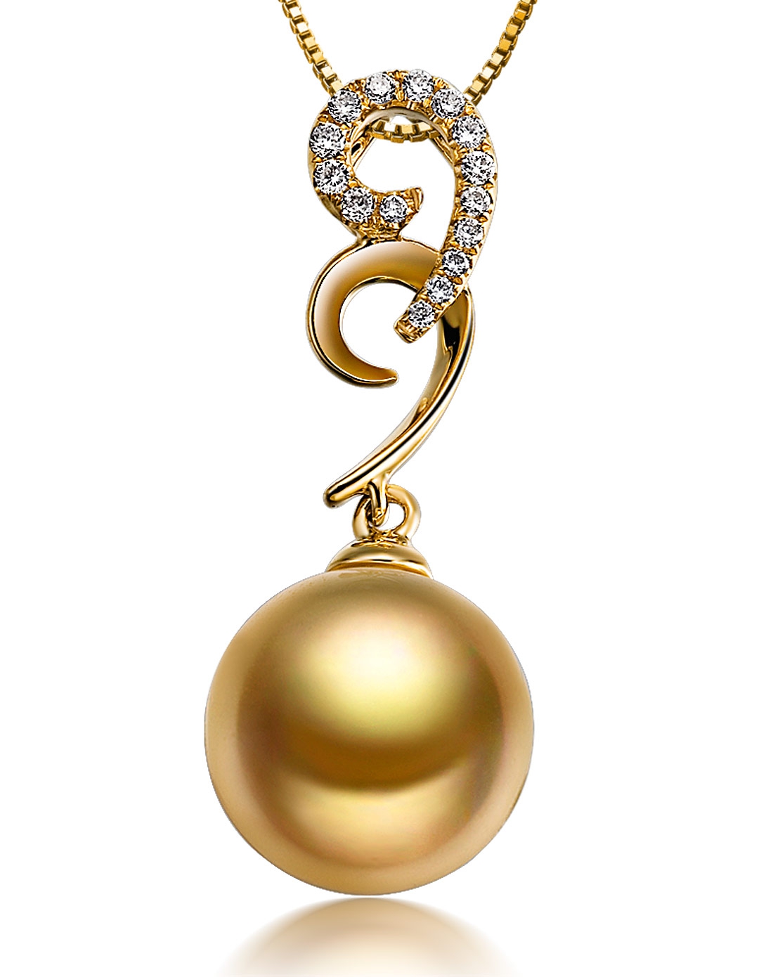 黄18k金南洋金珍珠吊坠心连心910mm权威证书