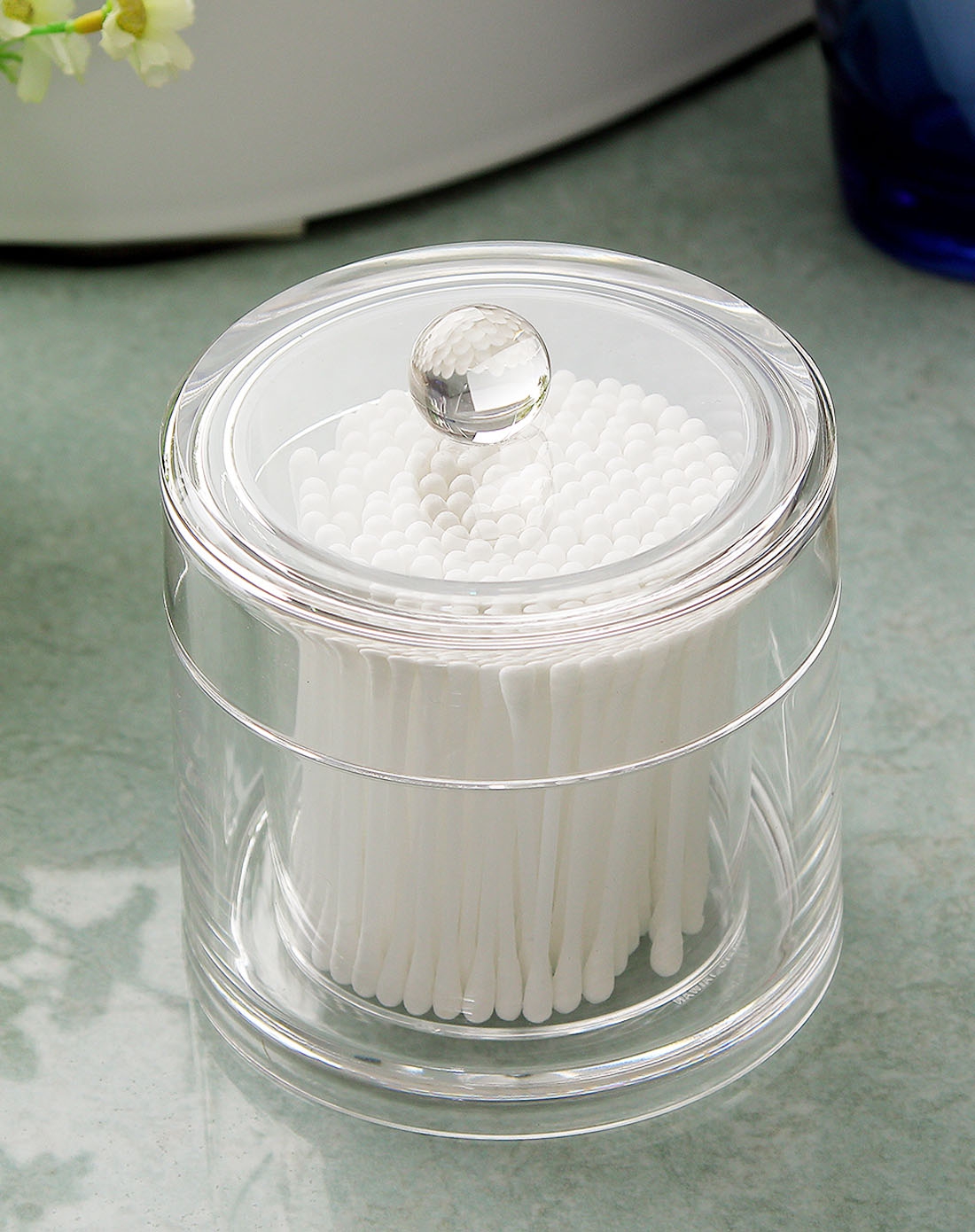 台湾制亚克力制加高圆柱形棉签盒