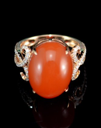 18k金锦红13克拉南红玛瑙戒指