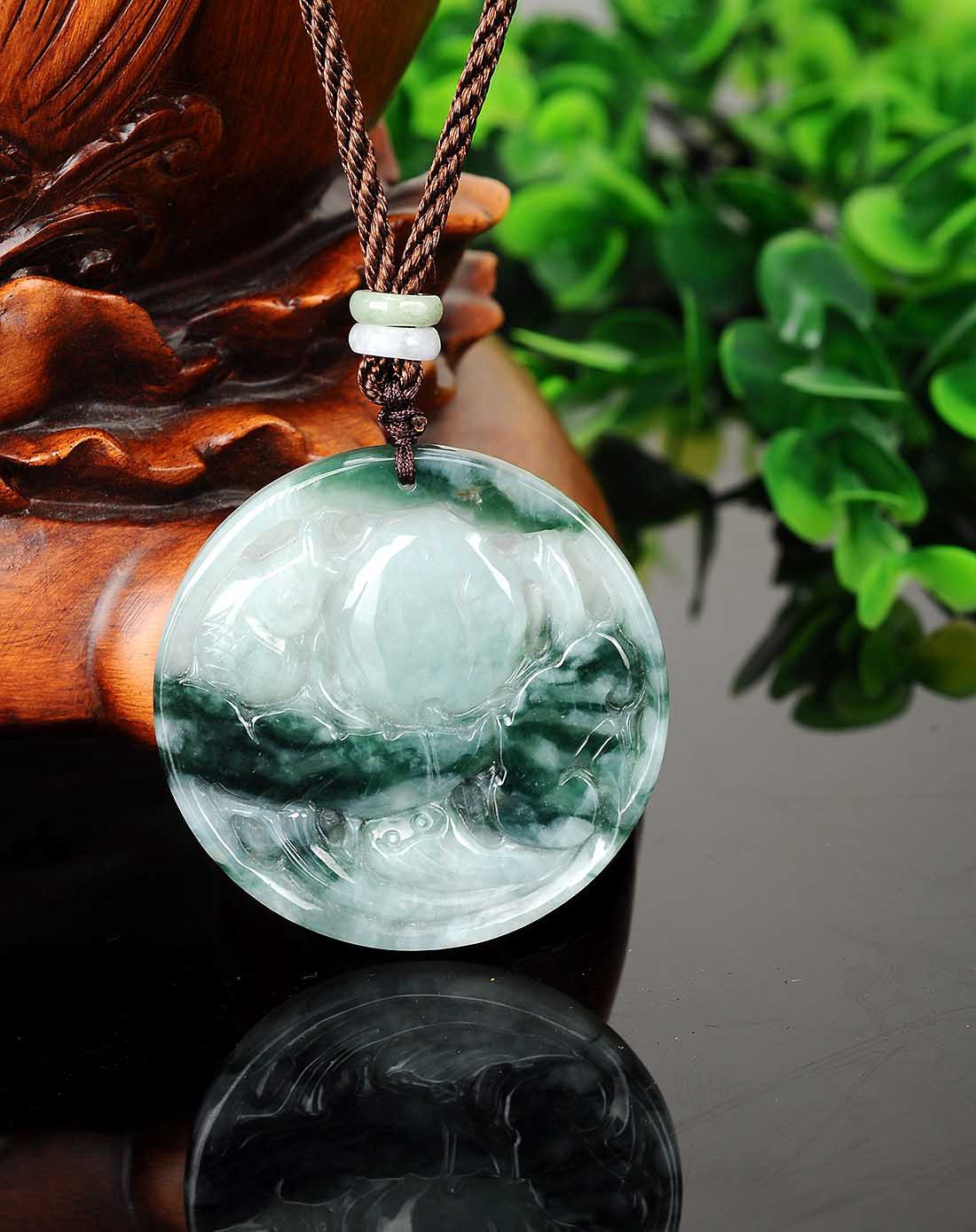 天然a货翡翠花青种连年有余吊坠