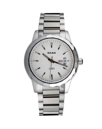 男款美优达机芯钨钢表圈夜光白面钢带全自动机械表