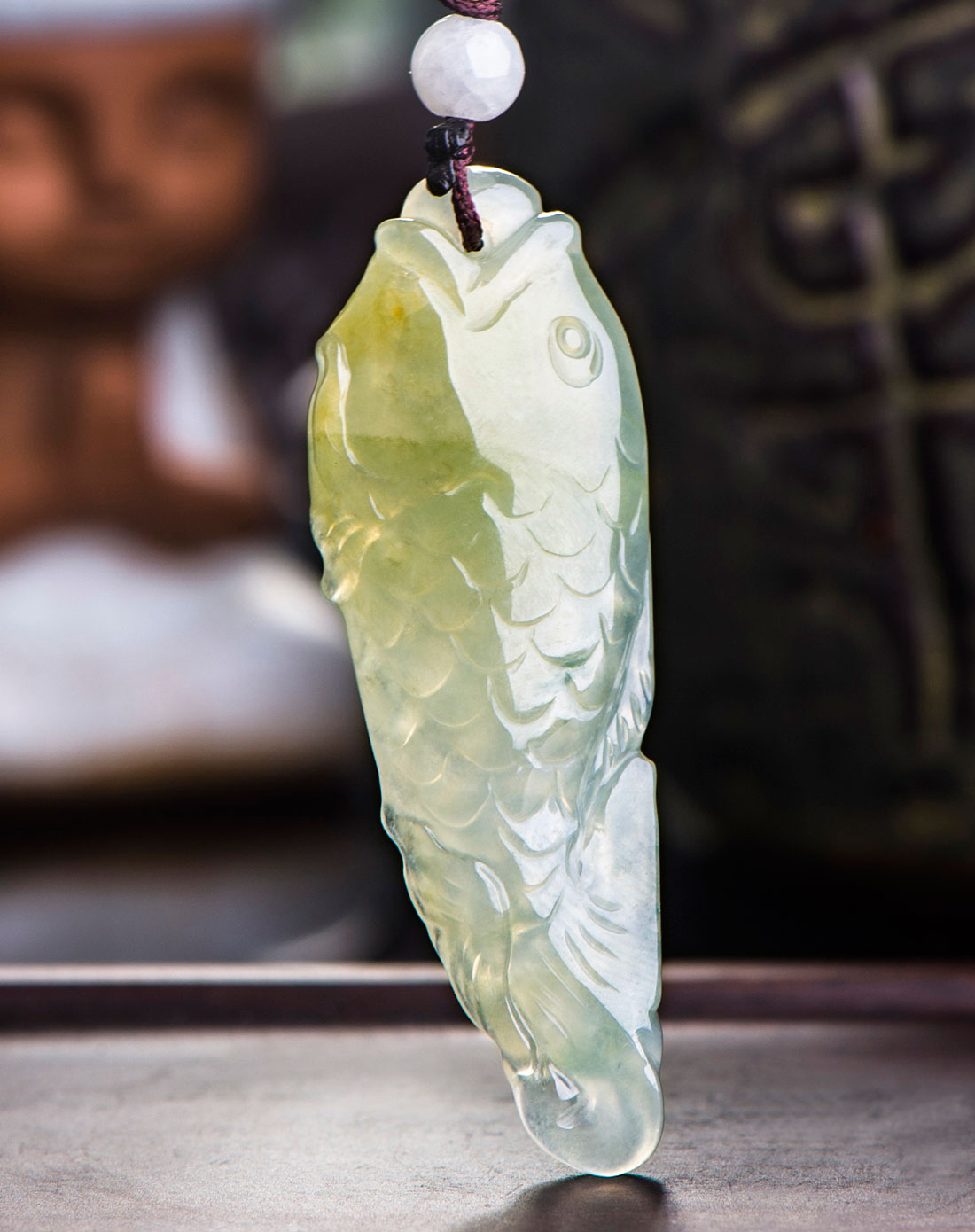 水头十足特色雕刻如鱼得水天然a货翡翠挂件