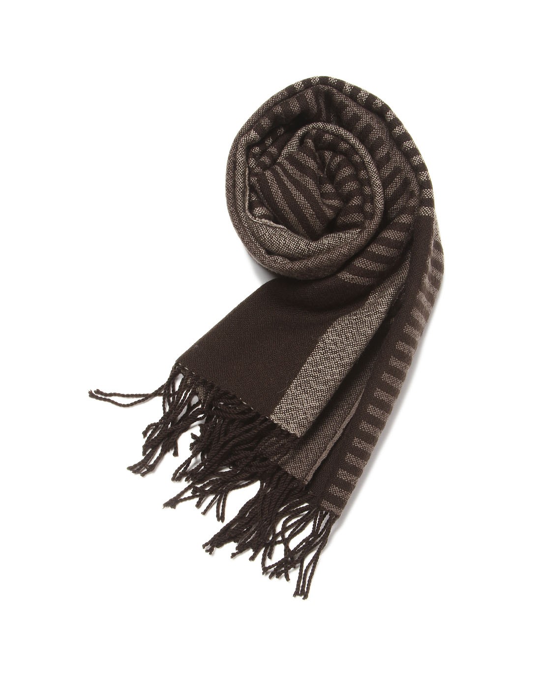 咖啡色条纹羊毛围巾