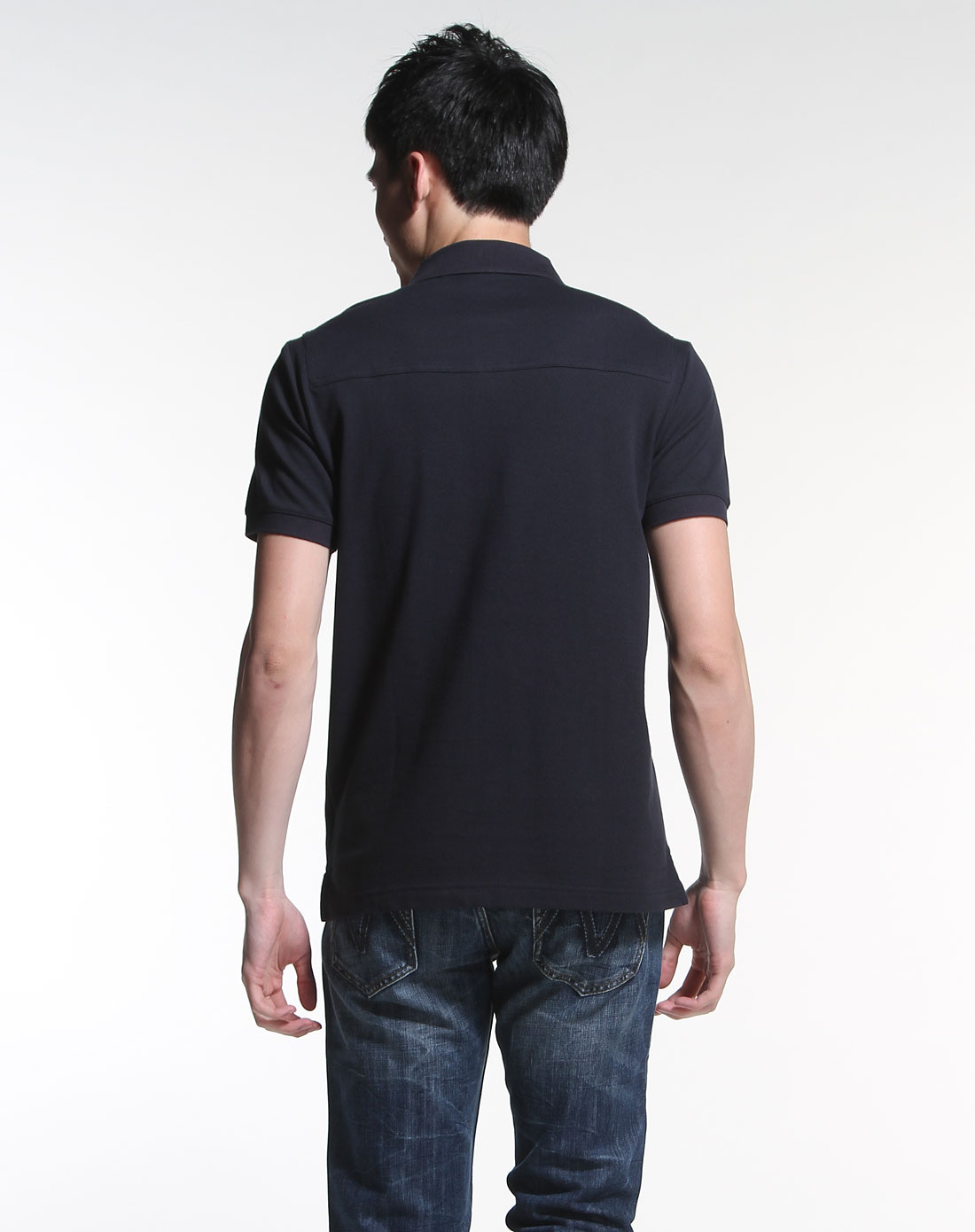 深藏青色时尚翻领短袖t恤衫