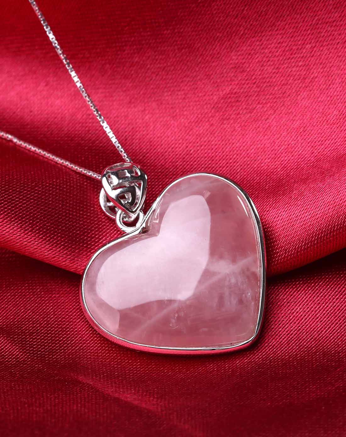 旺姻缘 925银镶嵌天然马粉心形吊坠小号