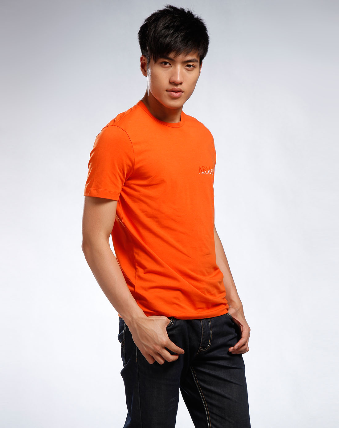 ac 男款橙色圆领短袖t恤