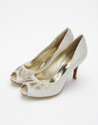 女款银白色时尚简约高跟凉鞋