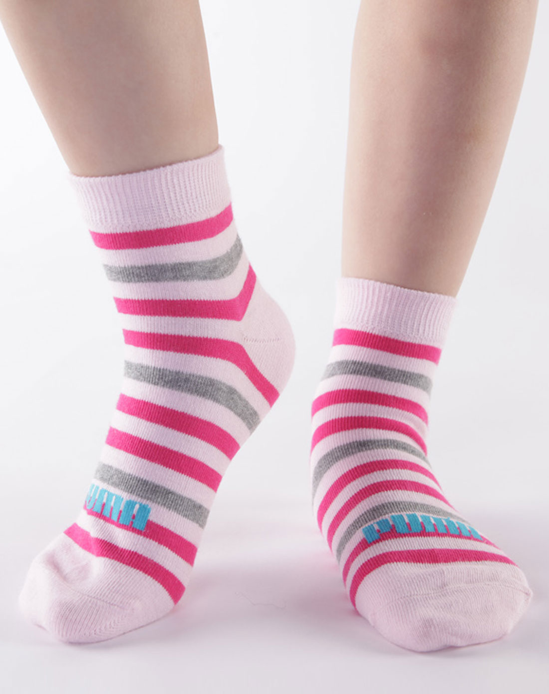 儿童梅红粉色条纹袜