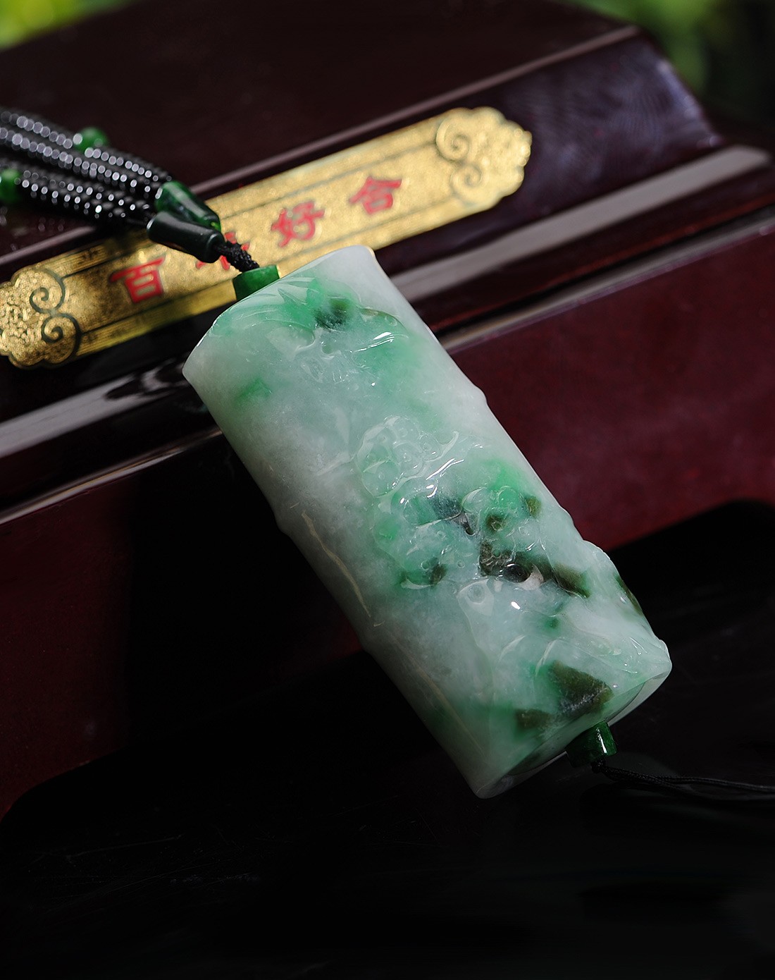 糯种花青辣色节节高升天然a货翡翠大气挂链天然a货吊坠(附国家级鉴定