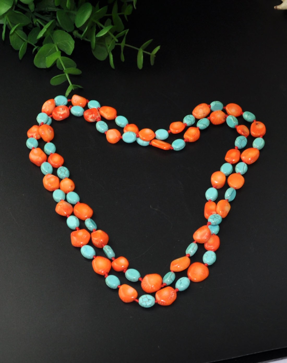 海竹加绿松石长形毛衣链