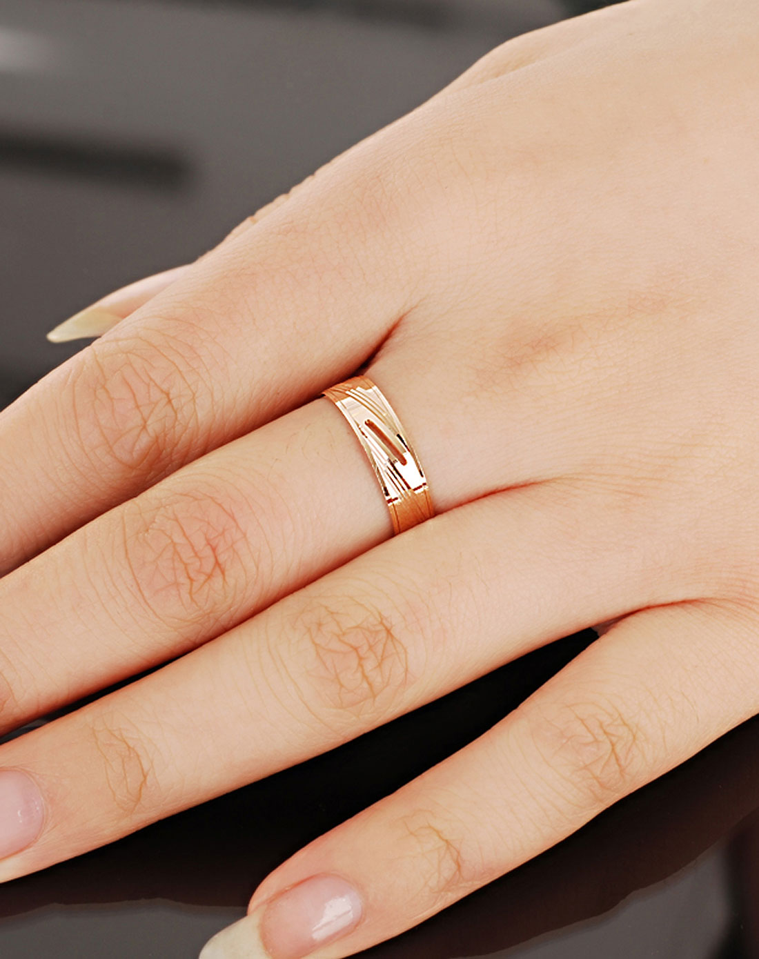 玫瑰色18k金cnc空心条戒14