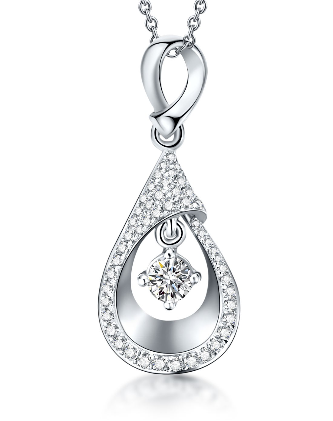 铂金pt950水滴形镂空钻石吊坠
