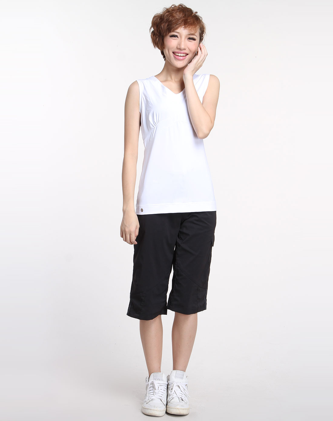 女款白色运动背心