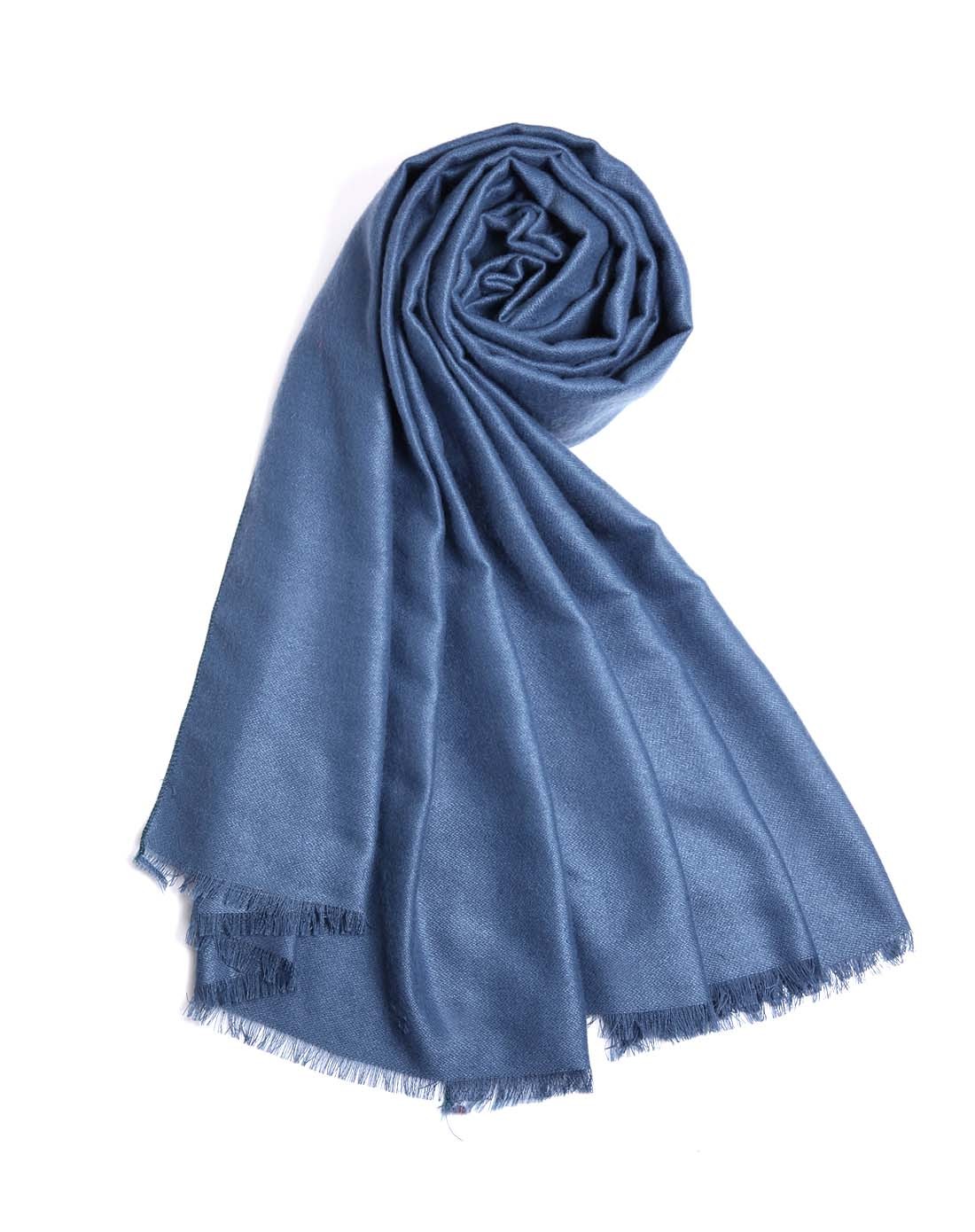 女款纯蓝色散须纯色围巾