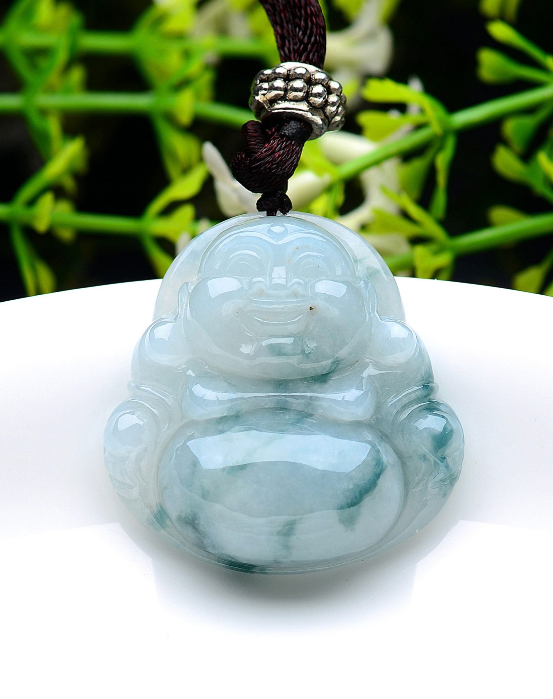 a货翡翠冰糯种水润飘蓝花厚装佛公吊坠