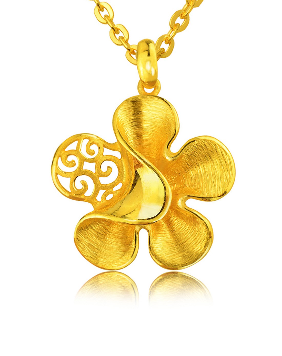 千足金黄金吊坠拉丝花瓣炫彩镂空五瓣花43克