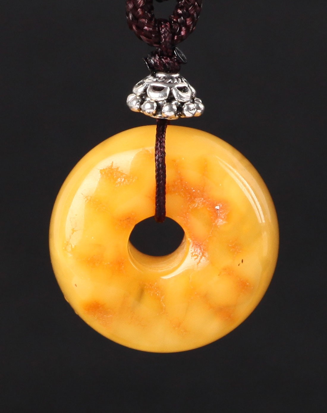 古董双面留皮天然琥珀老蜜蜡平安扣吊坠