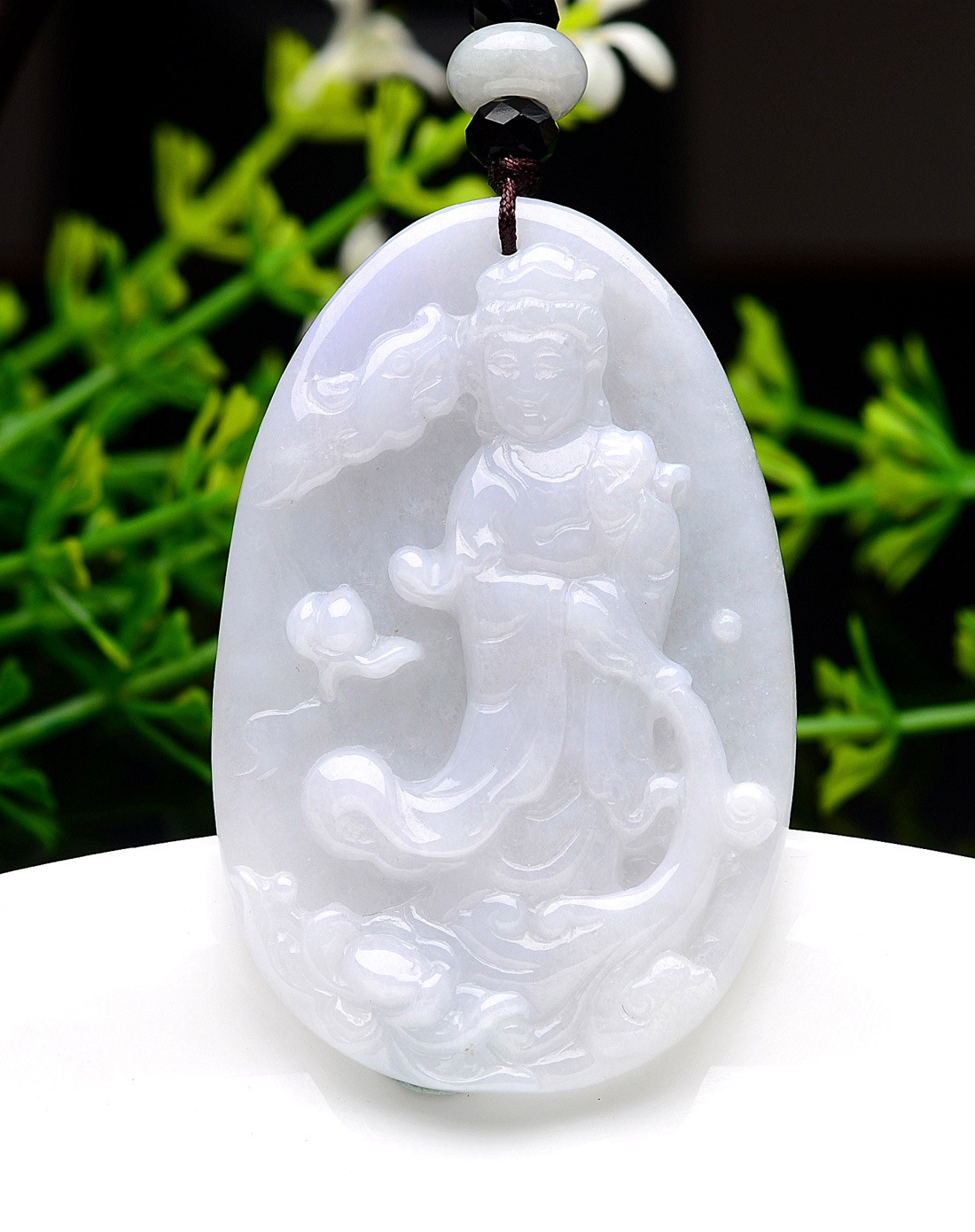 糯种紫罗兰细腻无暇饱满水月观音天然a货翡翠吊坠