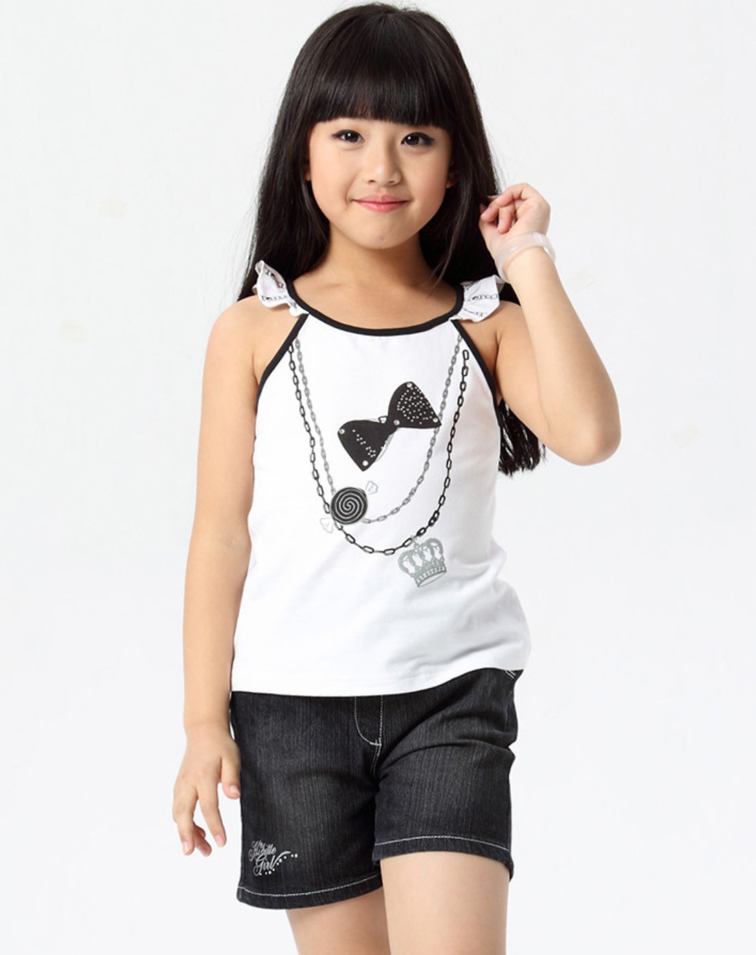 女童白色净色背心