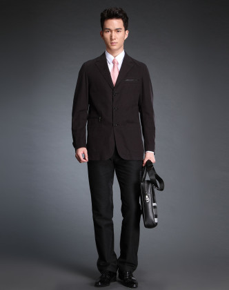 黑色休闲暗纹长袖西服