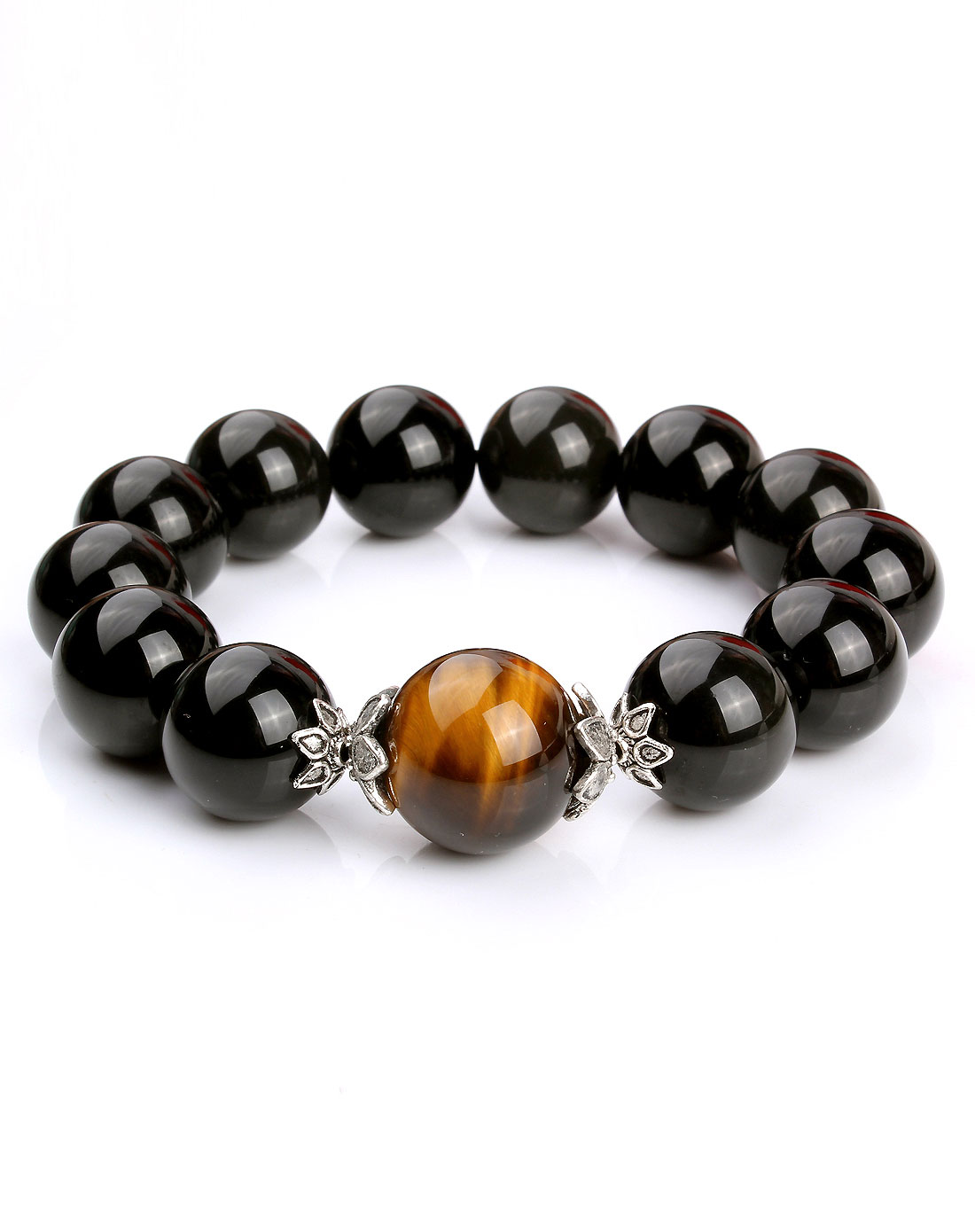 rare精选天然黑曜石虎眼石手链18mm