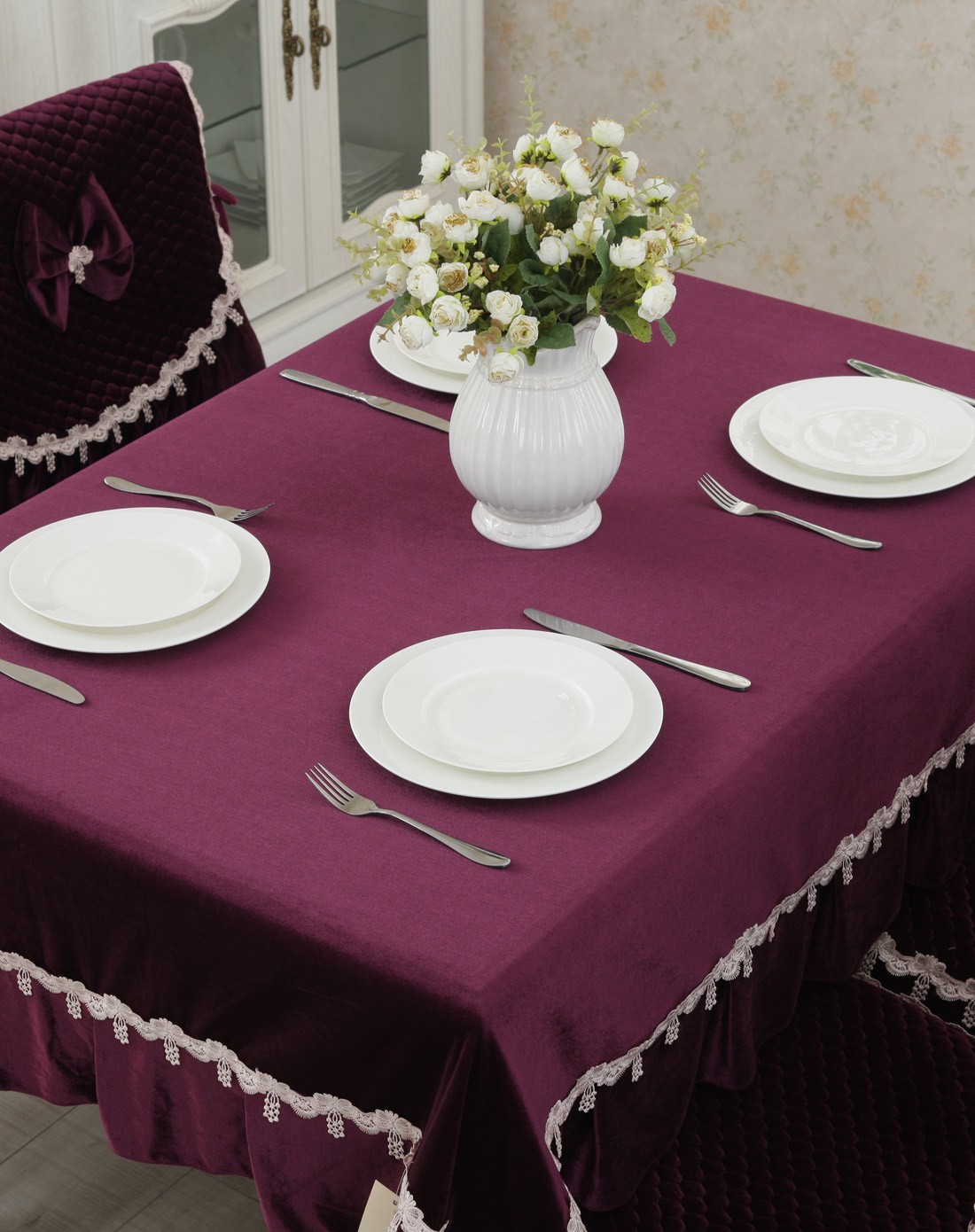 香榭丽舍紫红色欧式丝绒桌布130180cm