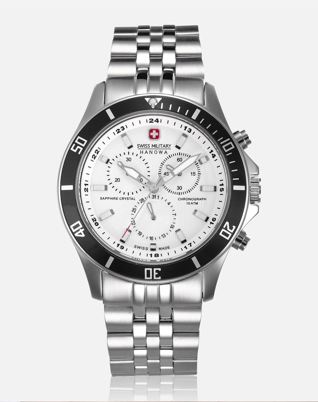 swissmilitary瑞士原装蓝宝石三眼计时石英男表