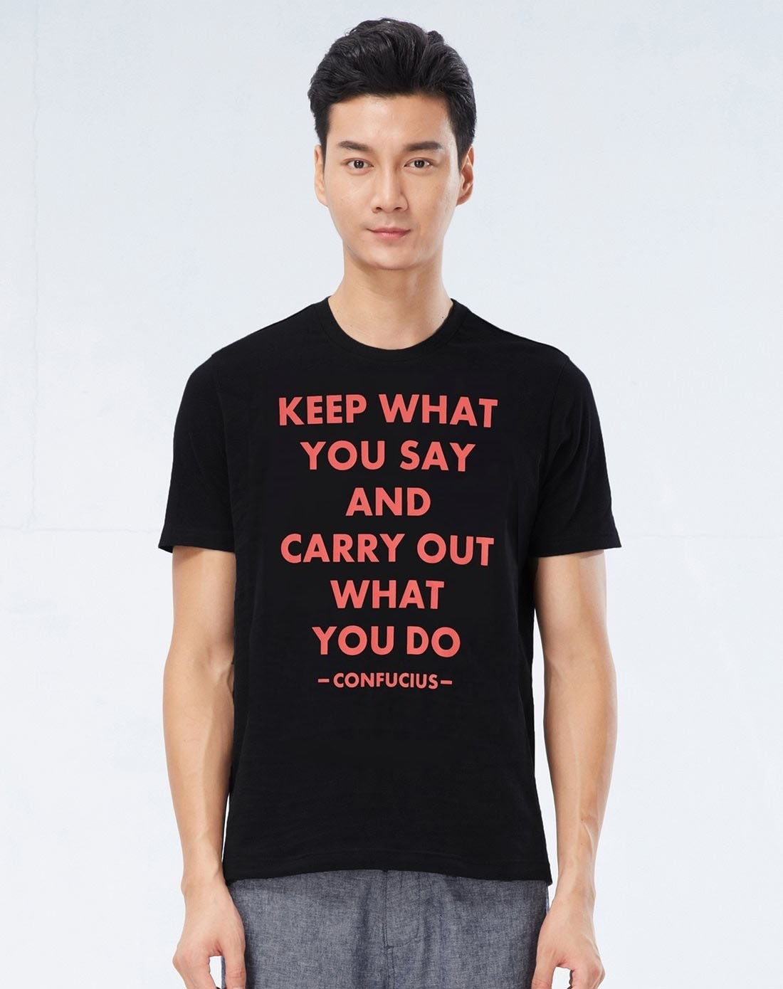 经典黑色励志英文句子印花纯棉修身短袖t恤