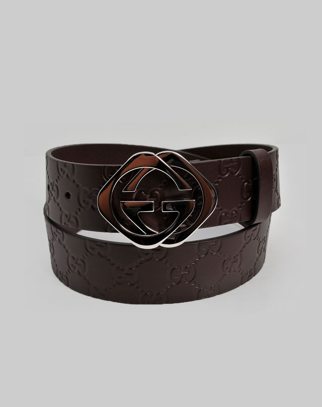 gucci 男士棕色logo暗纹牛皮皮带