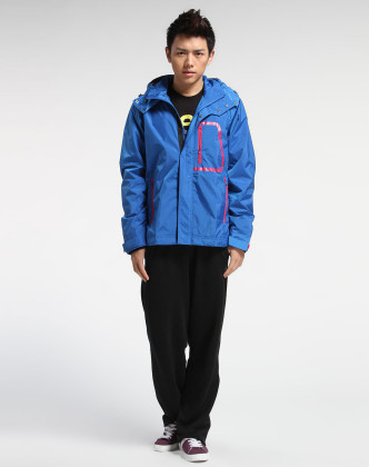 青蓝色简约连帽长袖梭织夹克