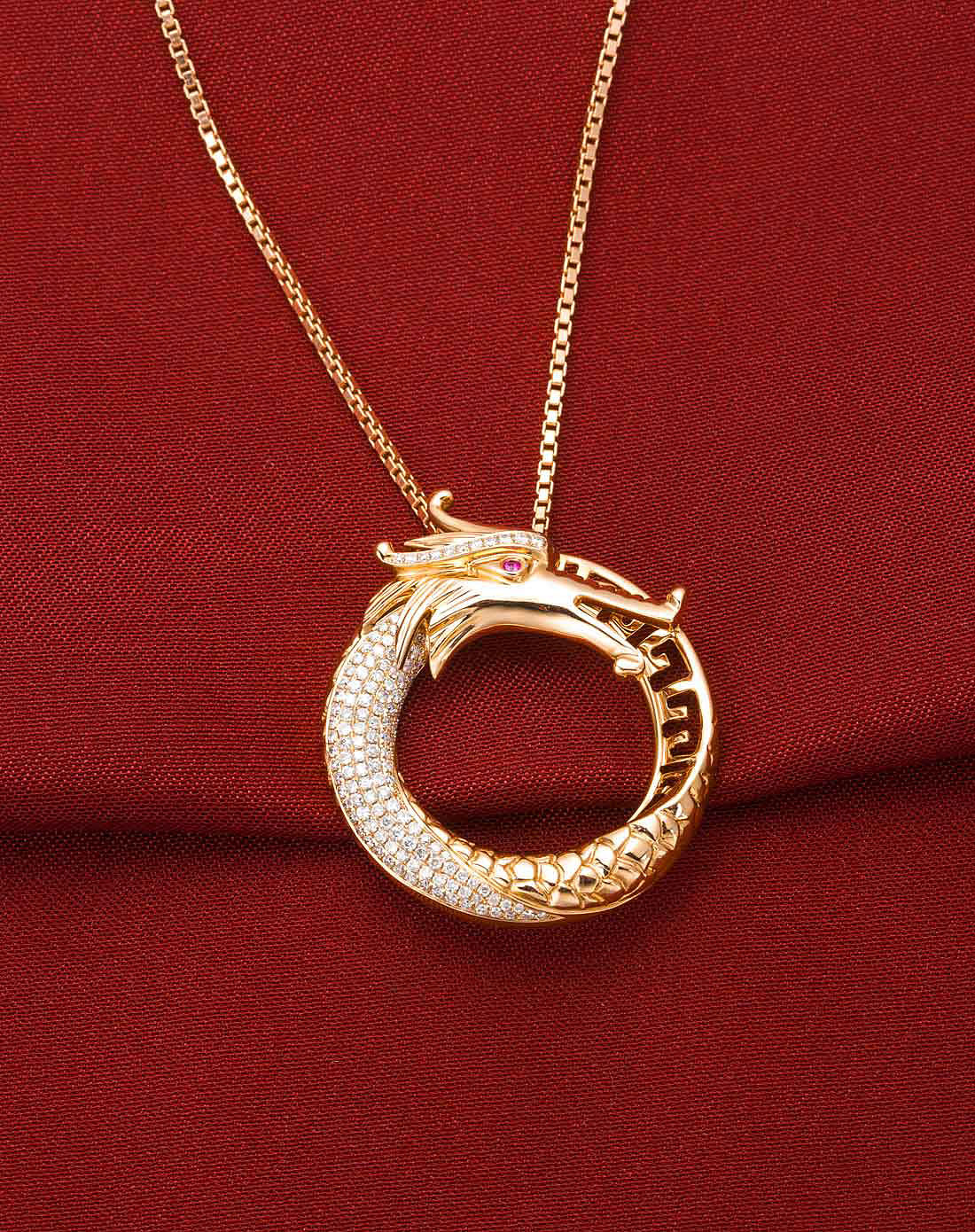 18k玫瑰金钻石吊坠(配18k玫瑰金链)-龙凤配系列-龙凤呈祥