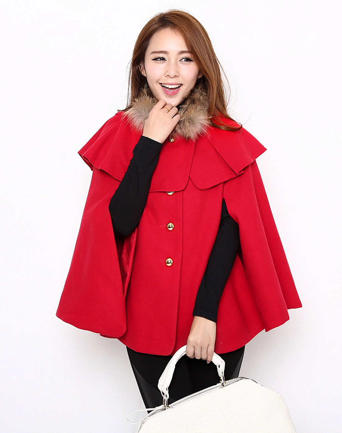 女款红色斗篷外套