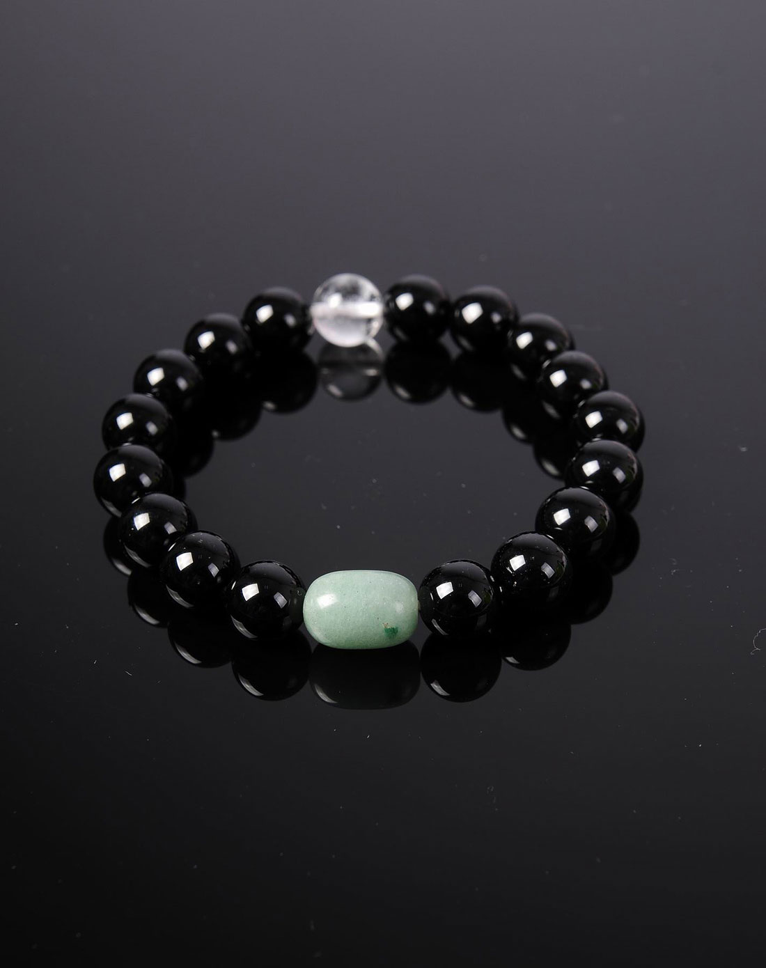 中性黑色天然黑玛瑙东陵玉白水晶手链