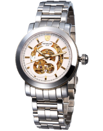 nivada男款镂空机芯机械表钢带指针表