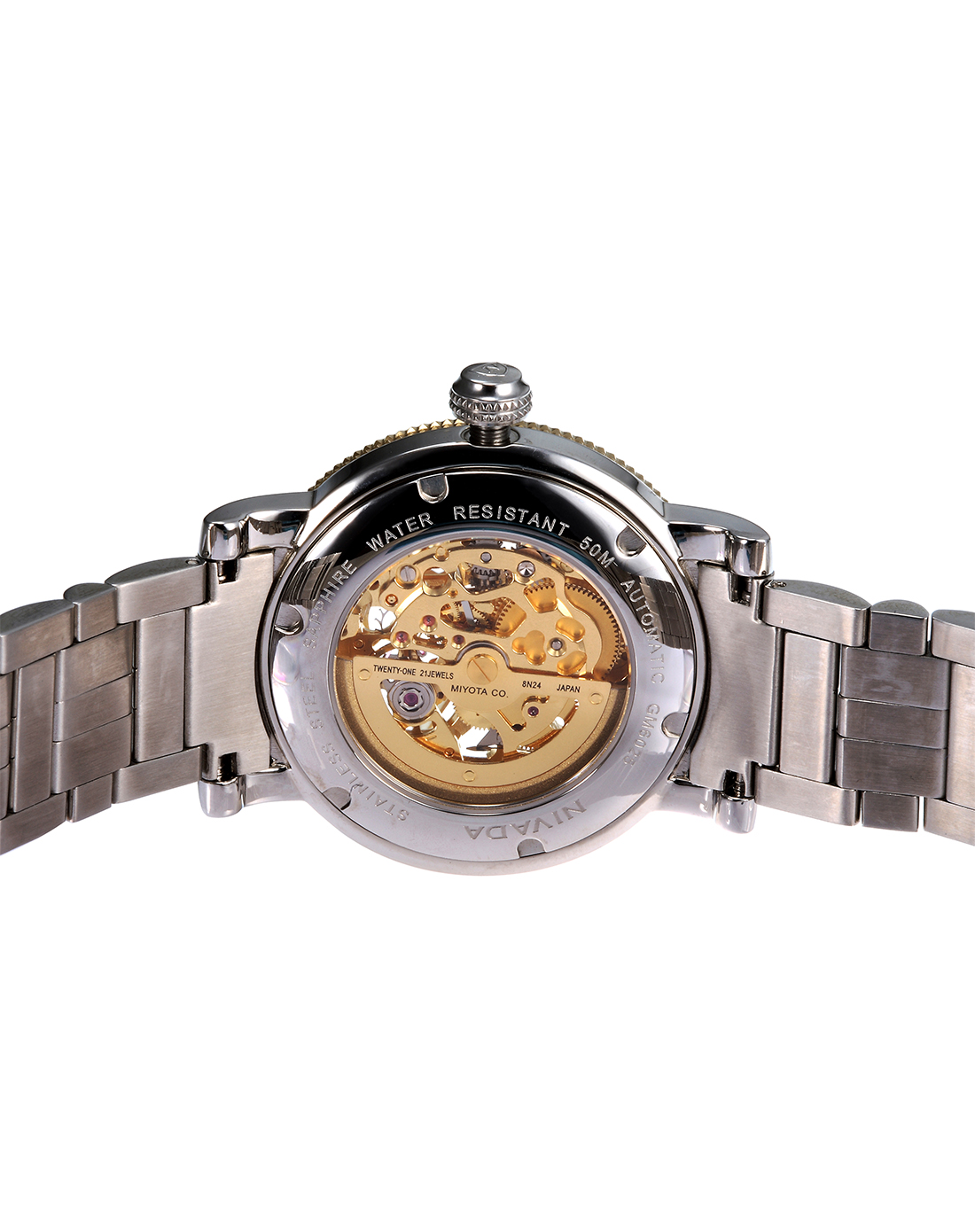 nivada男款镂空机芯机械表钢带指针表