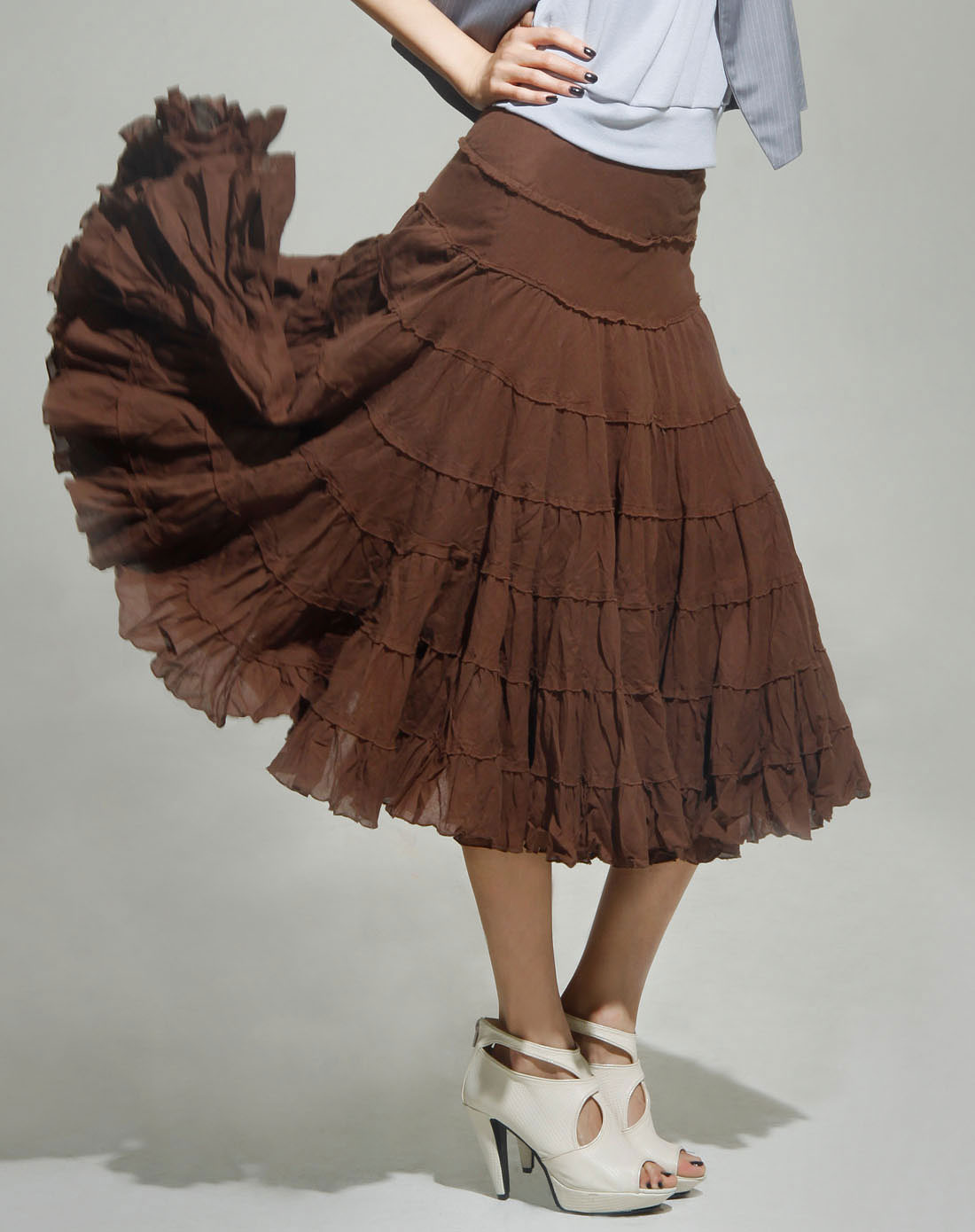 360度超大蓬蓬裙木耳边千褶裙中长裙