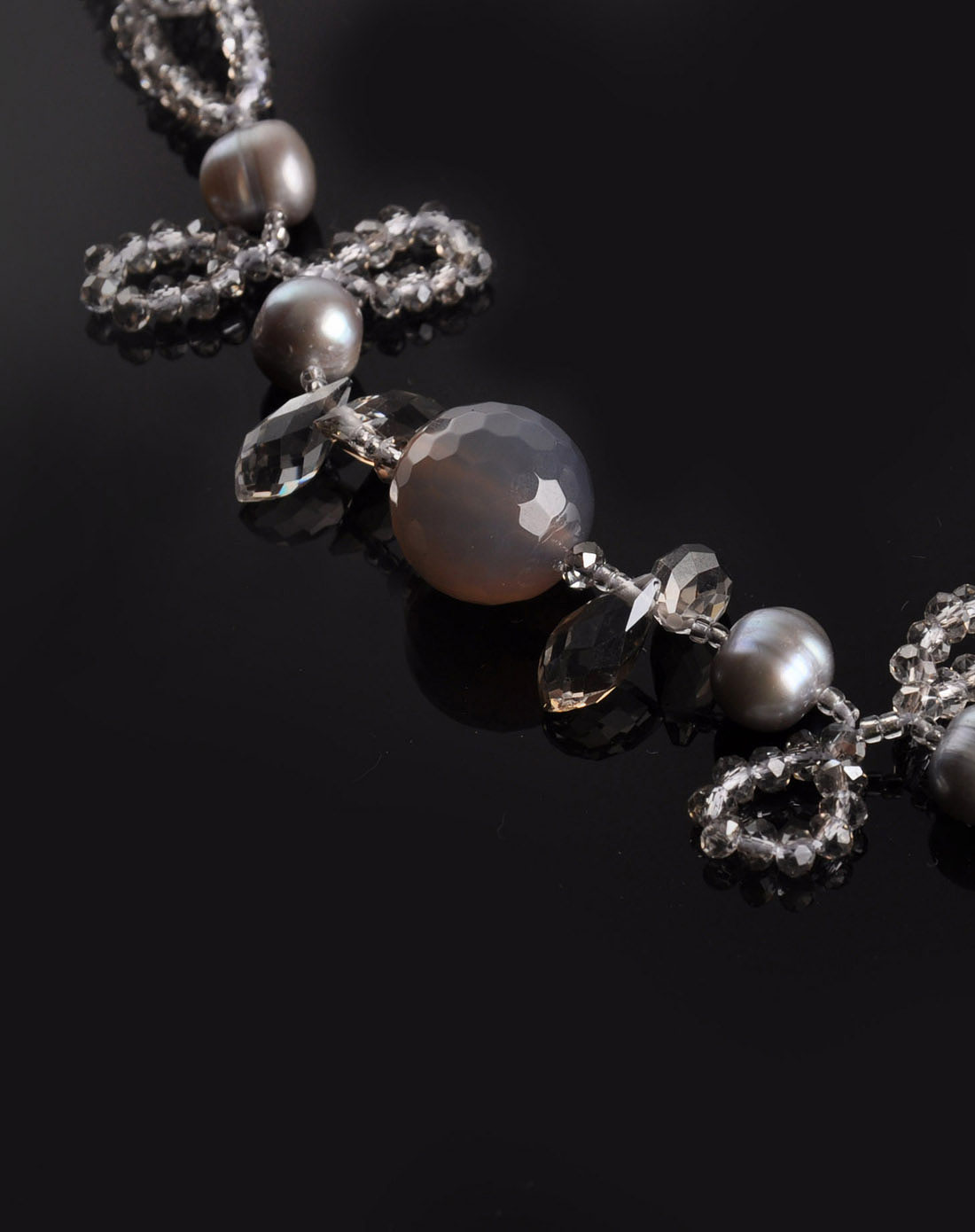 女款灰色玛瑙水晶项链