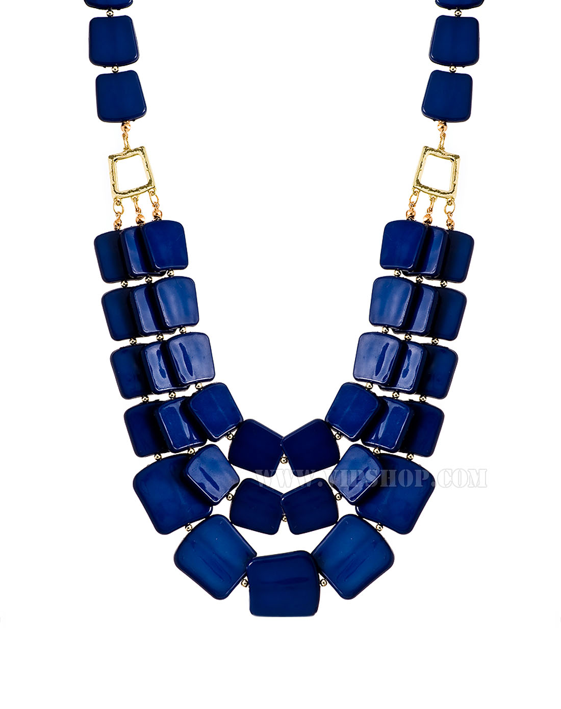 uptowngirl女款sybal蓝色片饰拼接金色装点项链